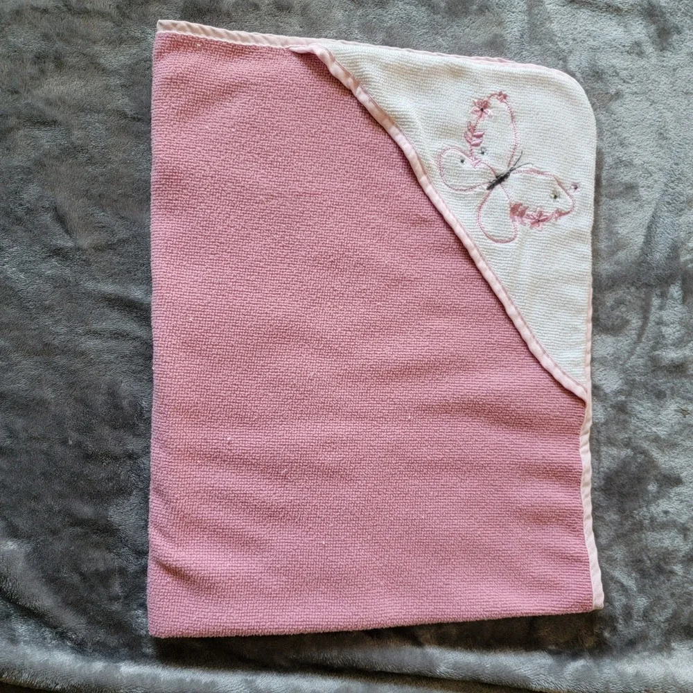 Cudlie Hooded Towel Kids OS Pink Excellent Butterfly Embroidered Bath Wrap